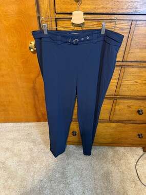 Hope & Harlow Midnight Navy Blue Belted Ankle Dress Pants Size XL